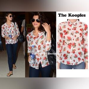 The Kooples White Floral Button-Up Shirt with Red Roses
